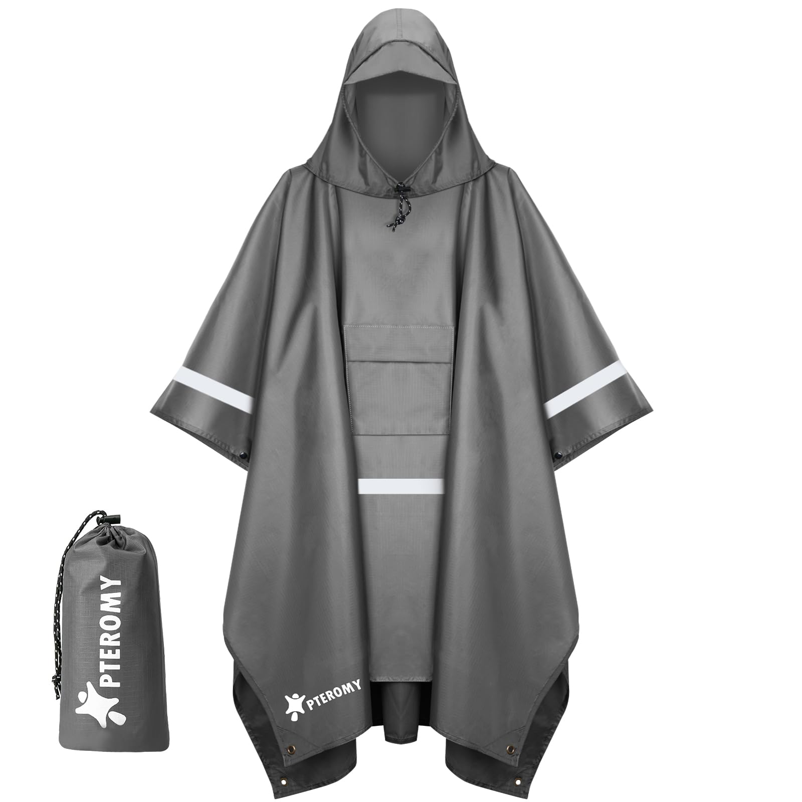 PTEROMY Hooded Rain Poncho for Adult with Pocket, Waterproof Lightweight Unisex Raincoat for Hiking Camping Emergency