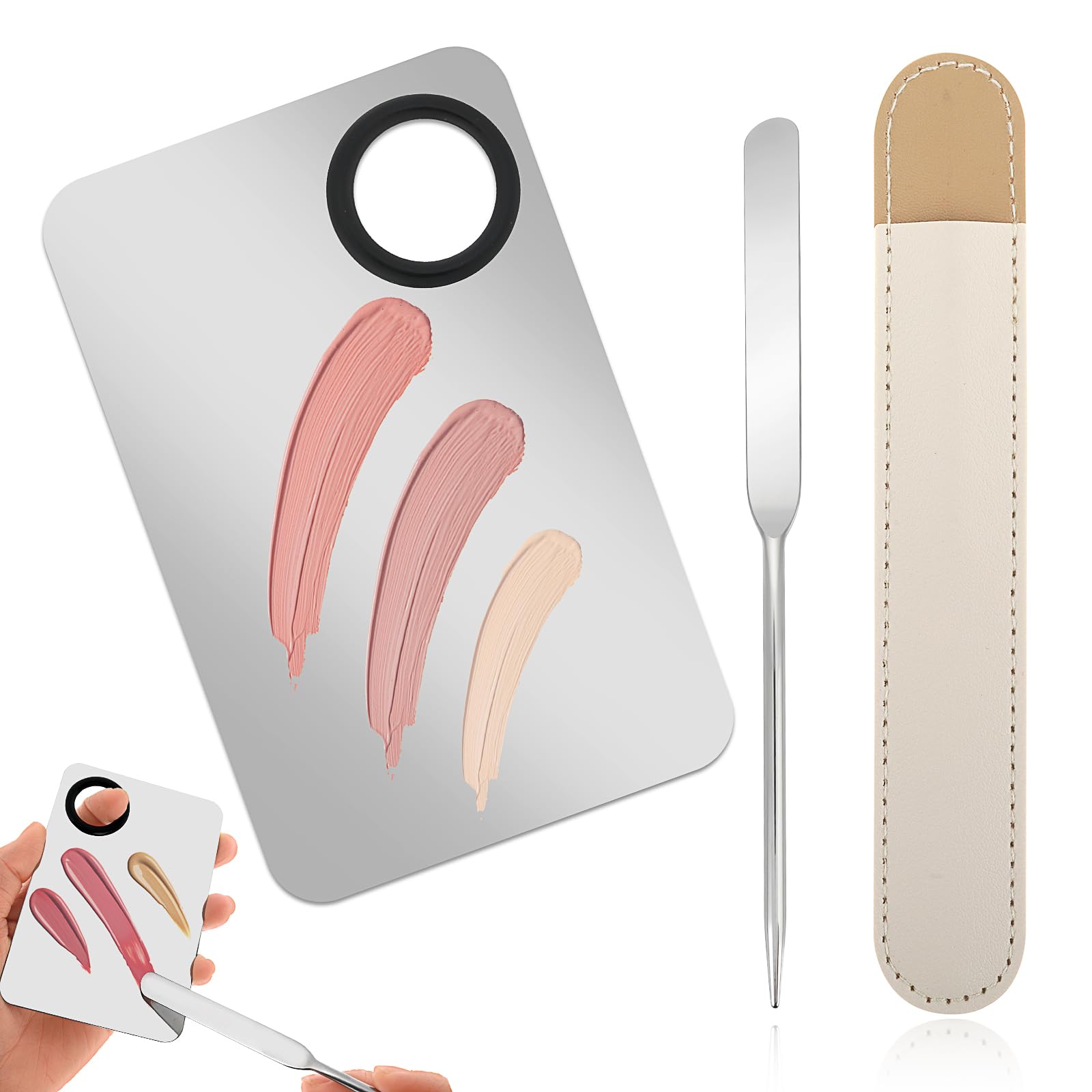 Set Spatola Per Fondotinta - Palette Per Miscelare Trucco In Acciaio Inossidabile Con Patula Trucco Coreano Miscelatore Portatile Per Palette Per Miscelare Fondotinta, Ombretti, Nail Art