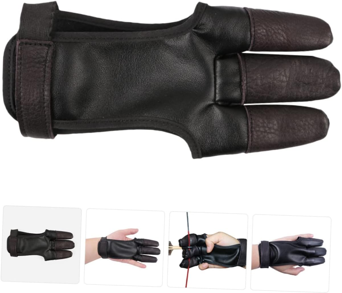 BESPORTBLE 4pcs Glove Youth Recurve Finger Tabs Cowhide Material Adjustable Finger Protectors Recurve Glove