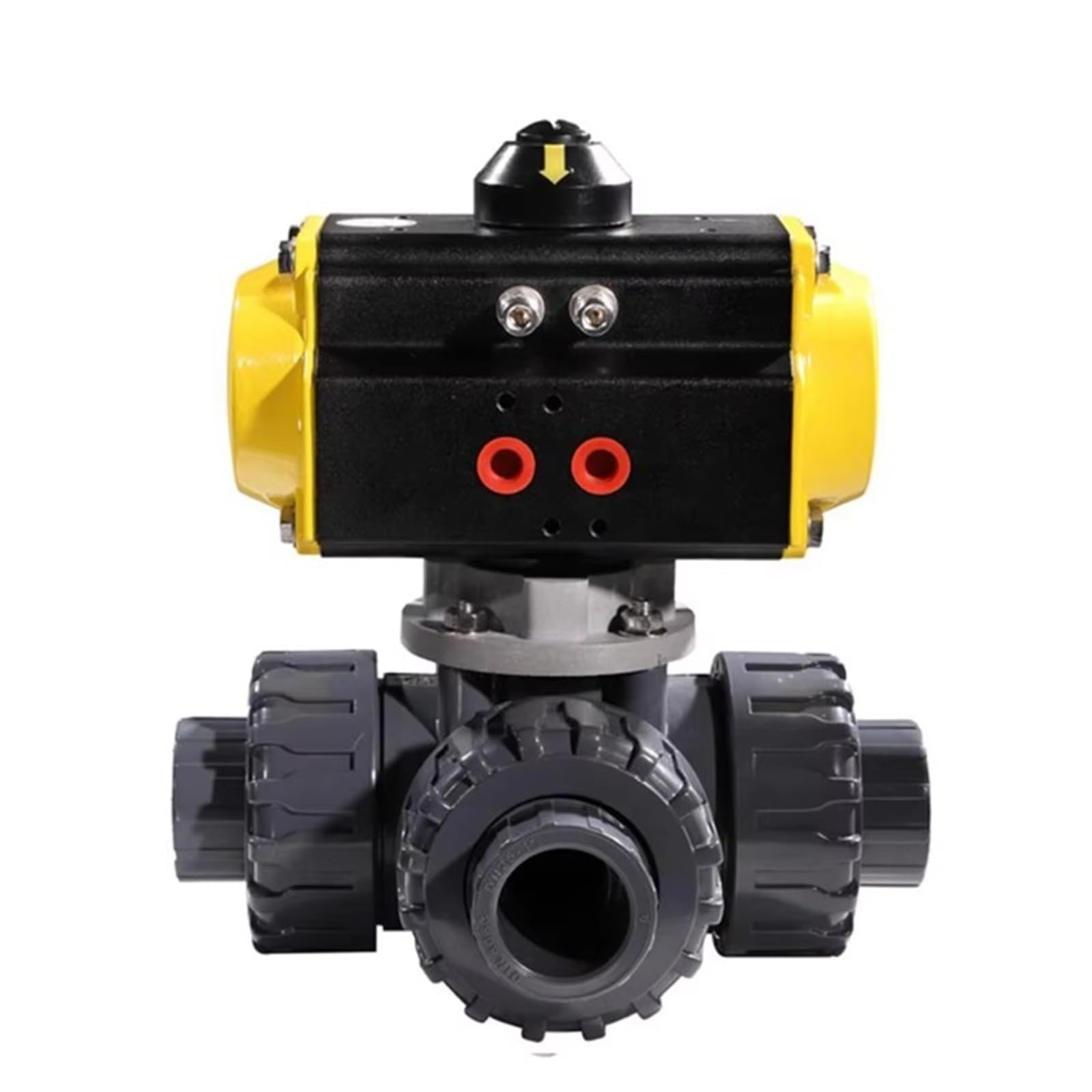 Belovek Upvc 2-Inch Pvc True Combination Three-Way Pneumatic Ball Valve With Actuator