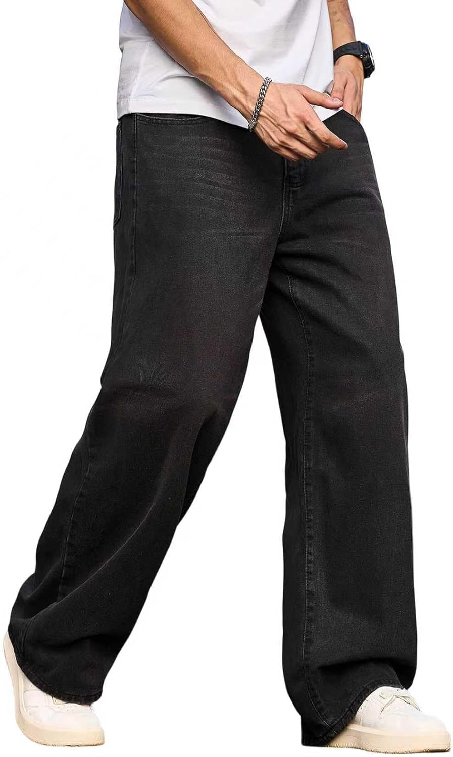 Mens Wide Leg Baggy Jeans Y2k Casual Fashion Loose Denim Pants Work Office Streetwear