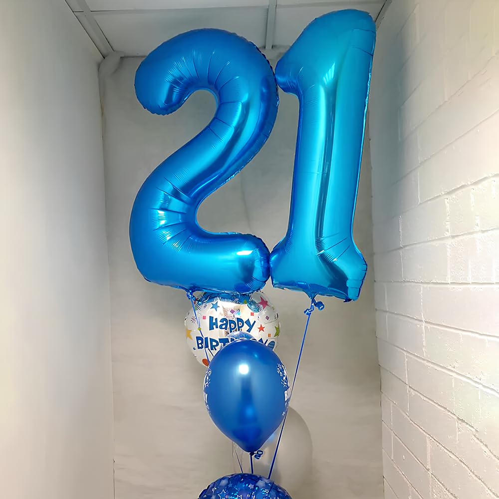 Foil Globo Número 5 Azul 40" (101cm), Inflable Helio o aire, Gigante Numeros 0-9, 10-19, 20-29, 30-100, Grande Globos Decoración para La Boda Aniversario y Cumpleaños Fiestas — view 12