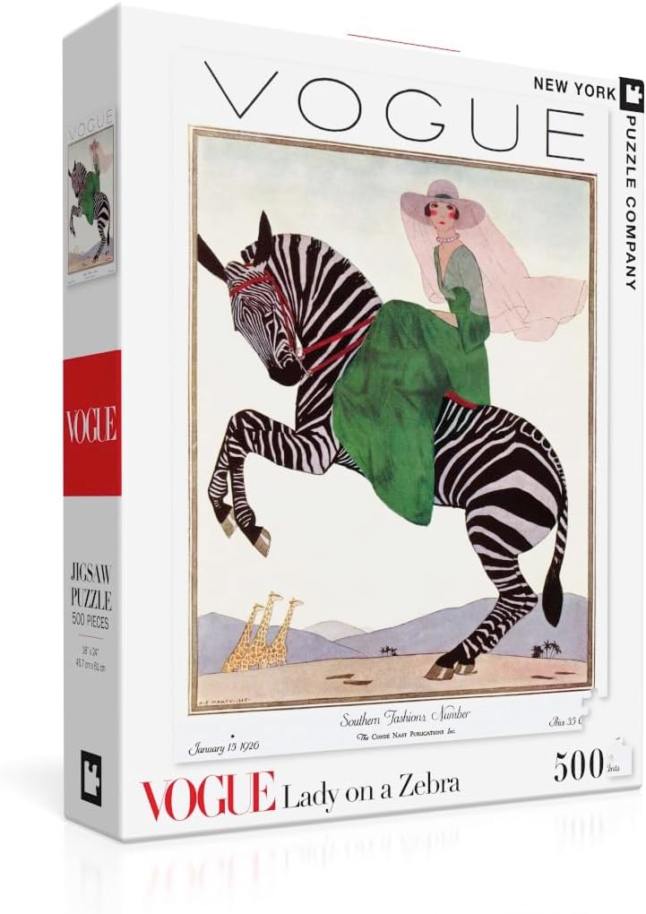 New York Puzzle Company - Vogue Magazine Lady on a Zebra - 500 Piece Jigsaw Puzzle for Family Game Nights by André Édouard Marty