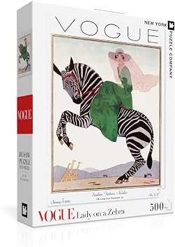 New York Puzzle Company - Vogue Magazine Lady on a Zebra - 500 Piece Jigsaw Puzzle for Family Game Nights by Andre Edouard Marty