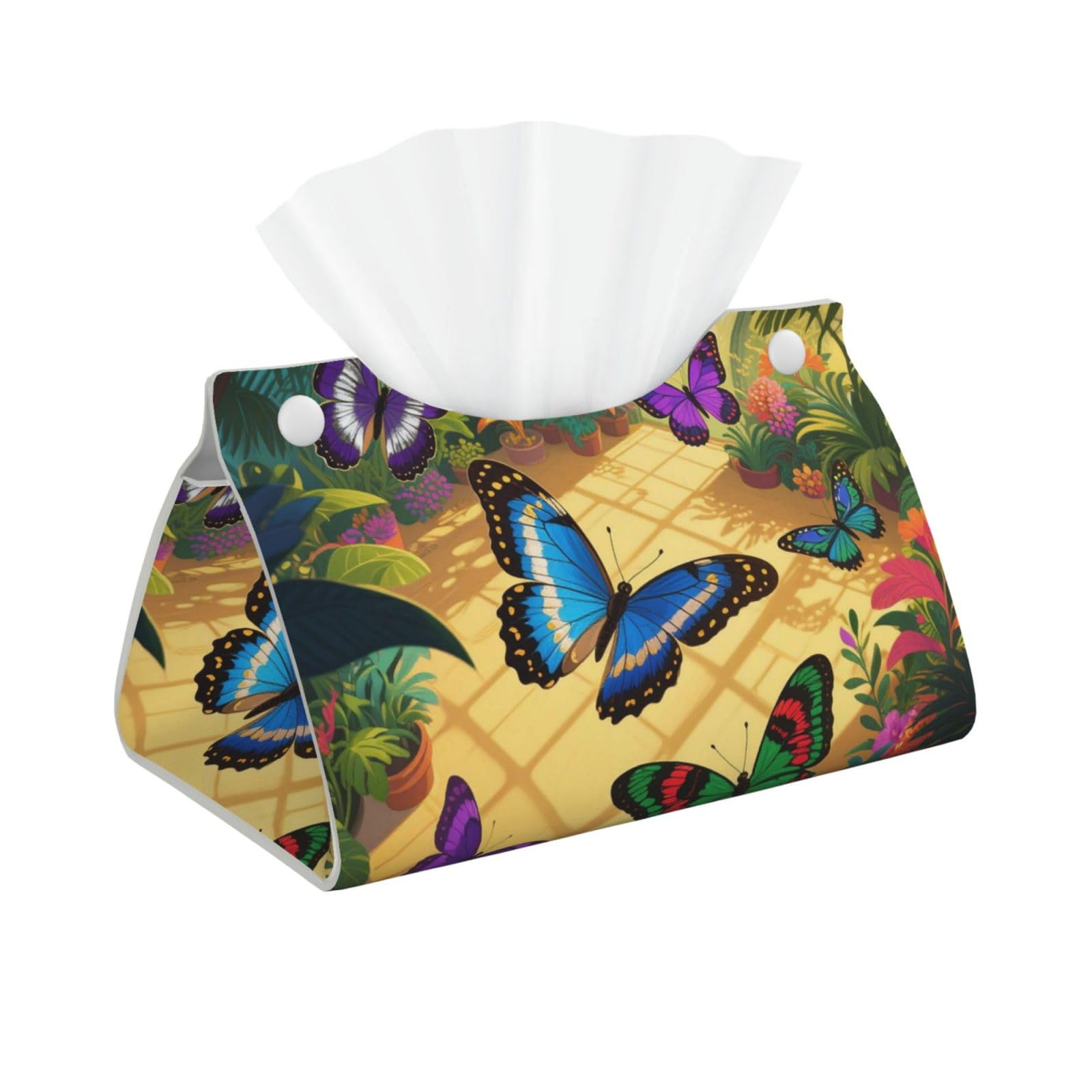Pu Leather Tissue Box Cover, Aesthetic Butterfly Rectangle Tissue Case Covers Decorative Tissue Box Holder Waterproof Tissue Holder Organizer for Bathroom Home Office