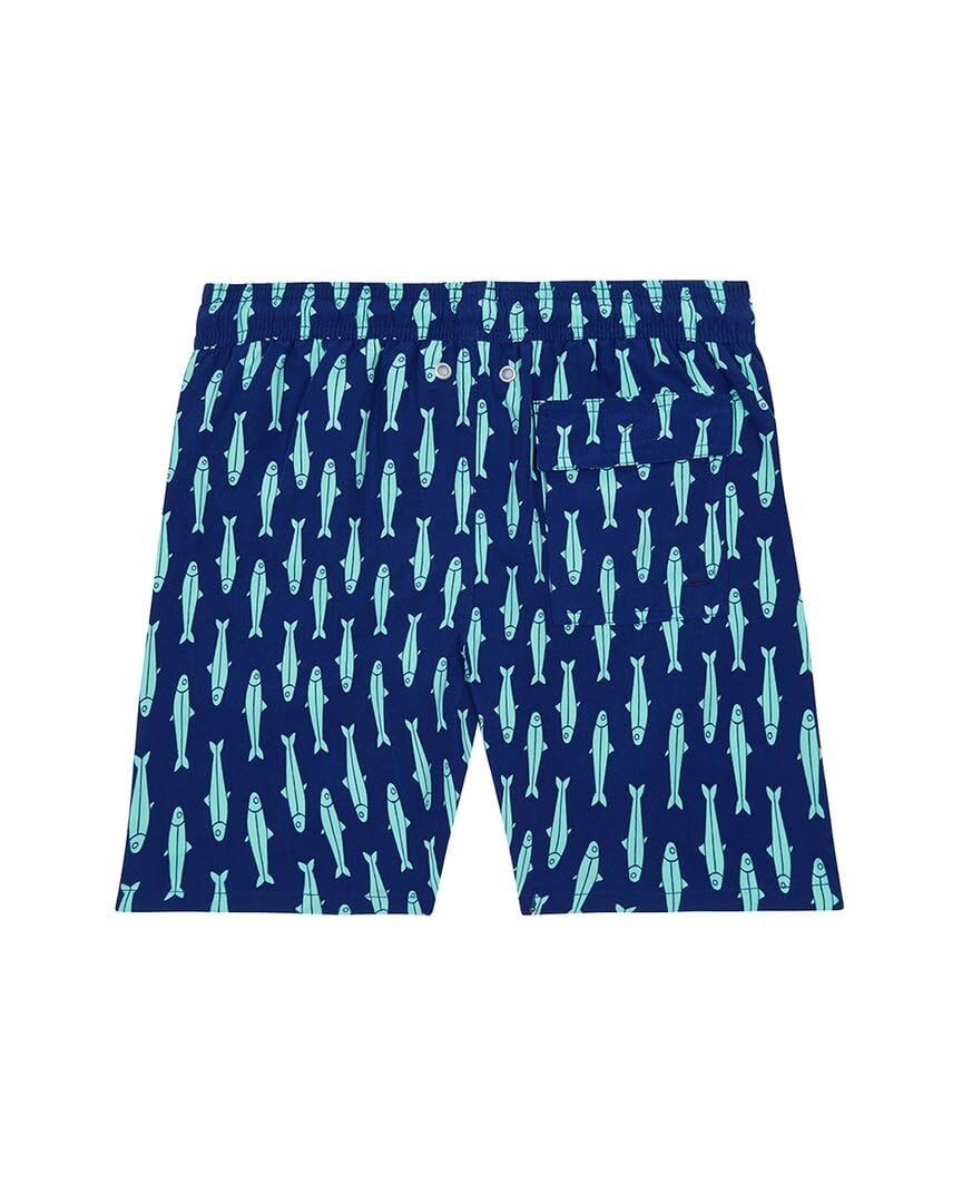 Tom & Teddy Ink Blue & Green Sardines Maillot de Bain, Bleu, 5-6 Ans Garçon