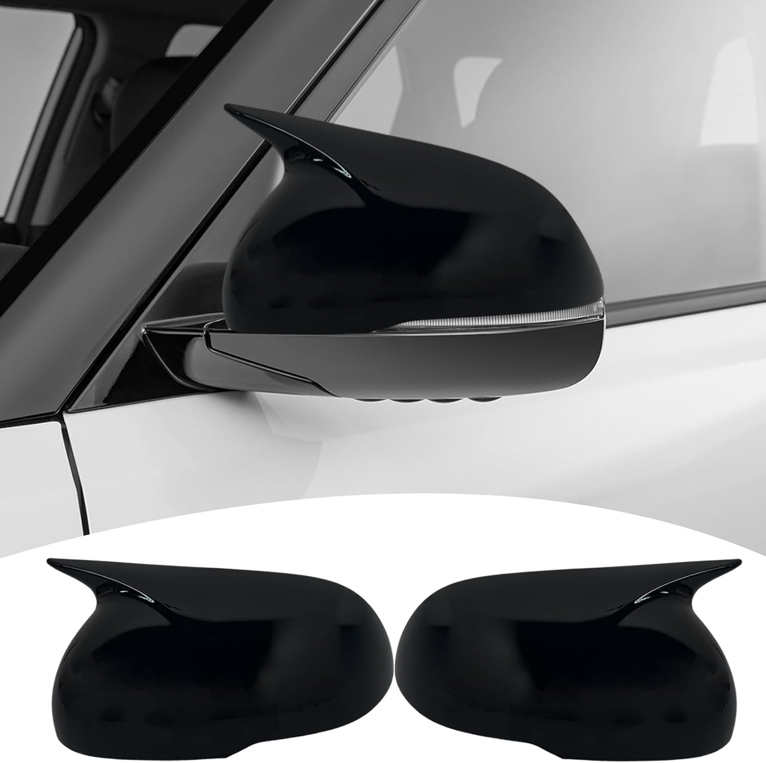 Side Mirror Cover, for Kia Soul 2020 2021 2022 2023 2024 2025, Bright Black Side Rear Mirror Covers Body Kit Accessories for Cars（Without Turn Signal Cutout）
