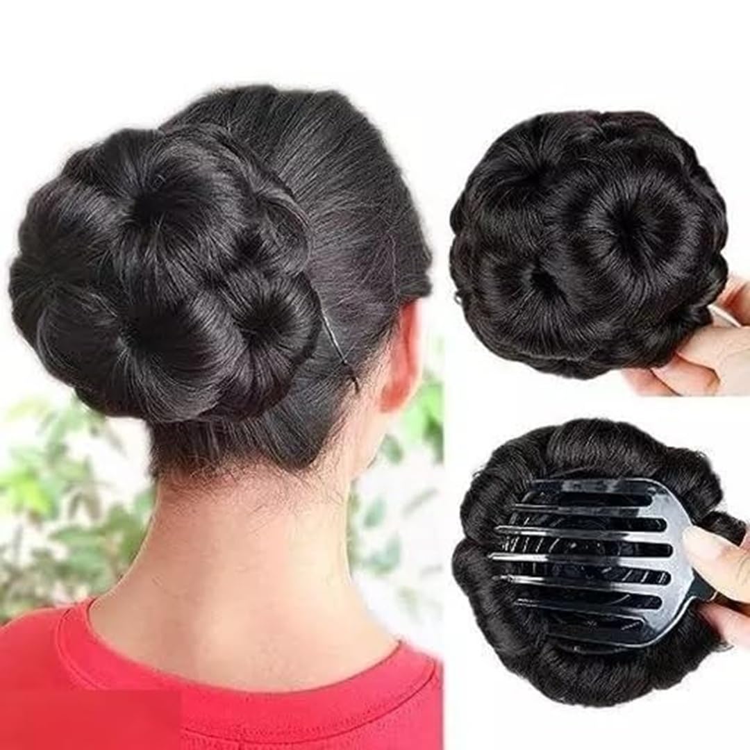 Fashion Alley Hair Extensions For Girls 1Pc Clip In Extensions Synthetic Hair Updo Accessories Bun Hair Extension Fake Hair Buns Easy Bun Maker Bun Hair Maker Bun Hairpiece 1Pc (Black)