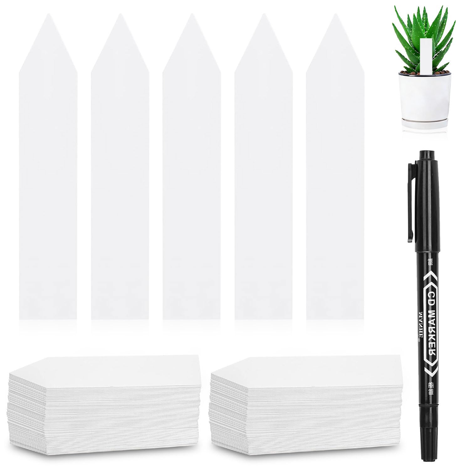 300 Stück Pflanzenschilder,10x2cm Etiketten für Pflanzen mit Fettstift, Plastik Stecketiketten Etiketten für Pflanze,Plastik Pflanzschilder,Wetterfest Gartenetiketten,Pflanzenetiketten
