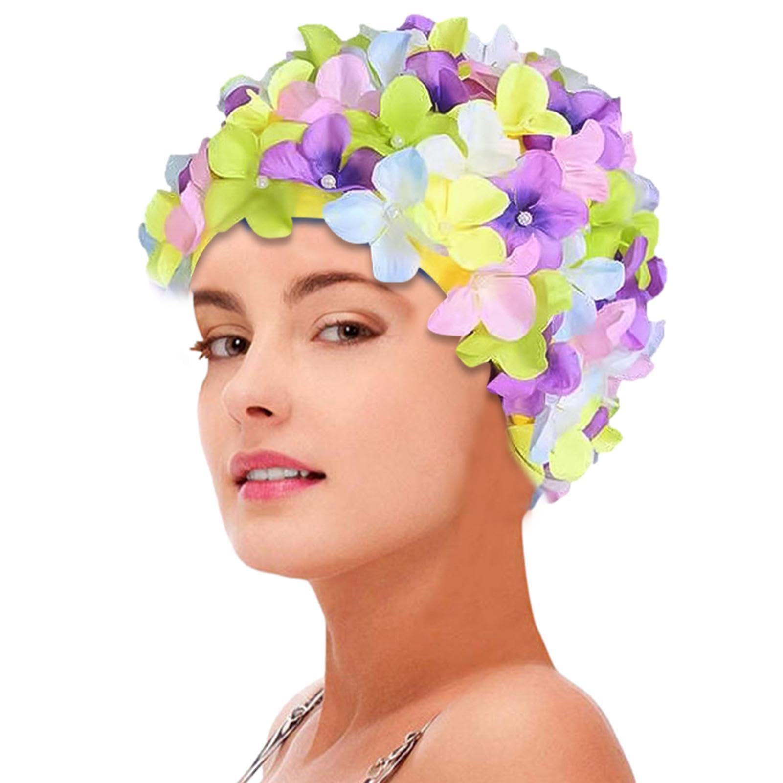 Buerfu Flower Swim Cap,Fashion Flower Swim Cap with Floral Petals | Retro Bathing Caps for Long/Short Hair, Swimming Hat for Swimming Pool Beach Vacation — image 1