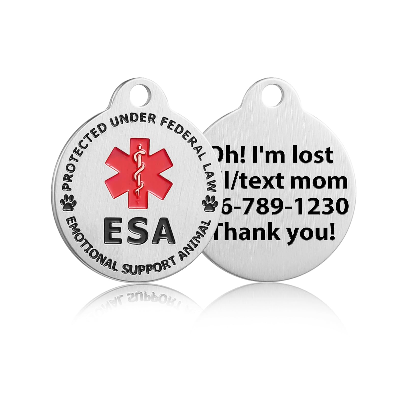 Personalised Emotional Support Animal (ESA) and Service Dog & Cat ID Tag, Customized Info Engraved on Stainless Steel Tag for Therapy Pets (ESA, Small (1-15 lbs))