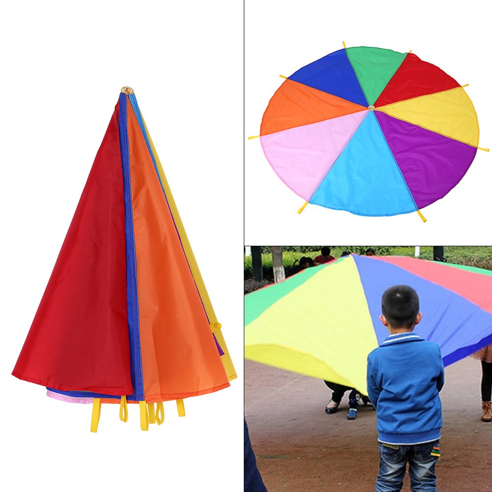 Regenbogenschirm für Kinder im Außen- und Innenbereich Regenbogen-Fallschirmspiel für Kinder, 8 Griffe, 2 Meter Durchmesser