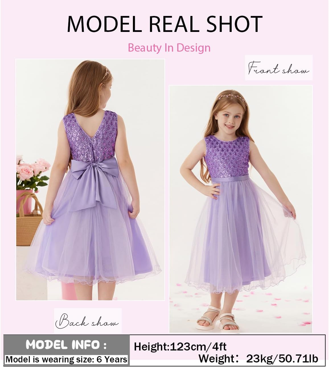 GRACE KARIN Flower Girl Dress V-Back Sequin Party Tulle Dresses Kids Birthday Formal Wedding Pageant Princess Dress 5-12 - Image 4