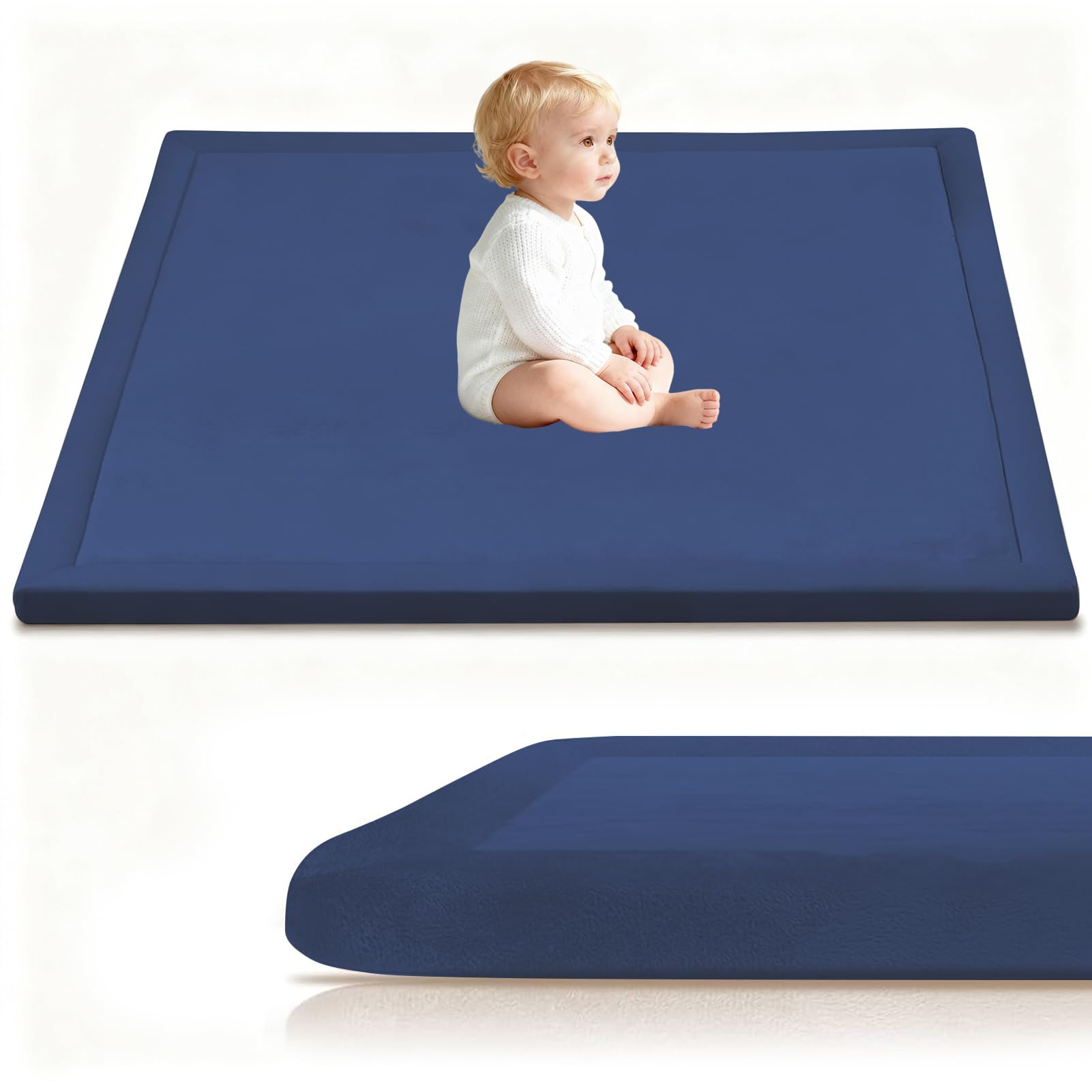 Stqyeiw Dark Blue 3Cm Thick Baby Crawling Mat, Baby Play Mat 60 X 120 Cm Nursery Rug For Crawling Playing For Bedroom Kids, Non Slip Coral Velvet Babies Mats For Floor Play