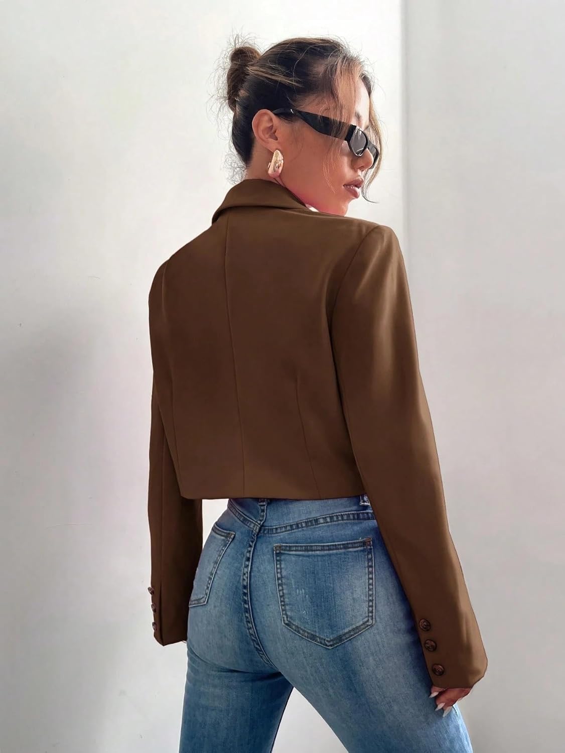 Women's Trench Coat Elegant Button Lapel Open Front Short Blazer Long Sleeve Classic Overcoat