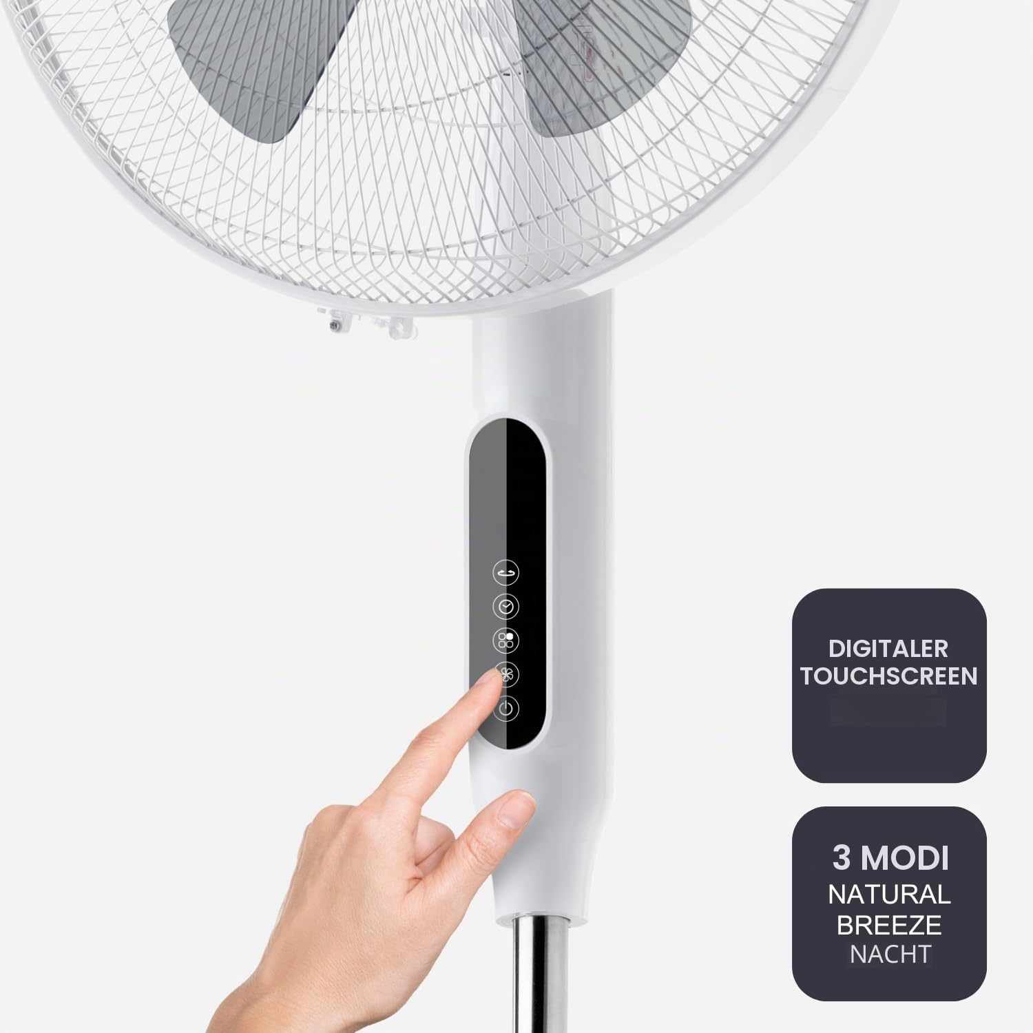 BLACK+DECKER - Standventilator 50 W | 3 Geschwindigkeiten | 3 Modi | Oszillierend | Höhe 110–115 cm | Touch-Bedienfeld | Fernbedienung | Timer 15 h | Runde Basis | Weiß