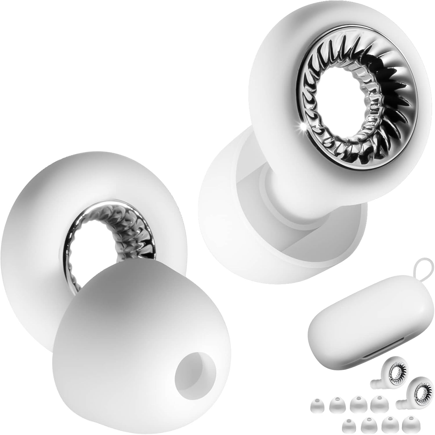 Ear Plugs for Sleeping, Reusable Silicone Earplugs with 28dB Noise Reduction, Noise Cancelling Ear Plugs for Concert, Work, Travel, Study, Hearing Protection, Silver and White