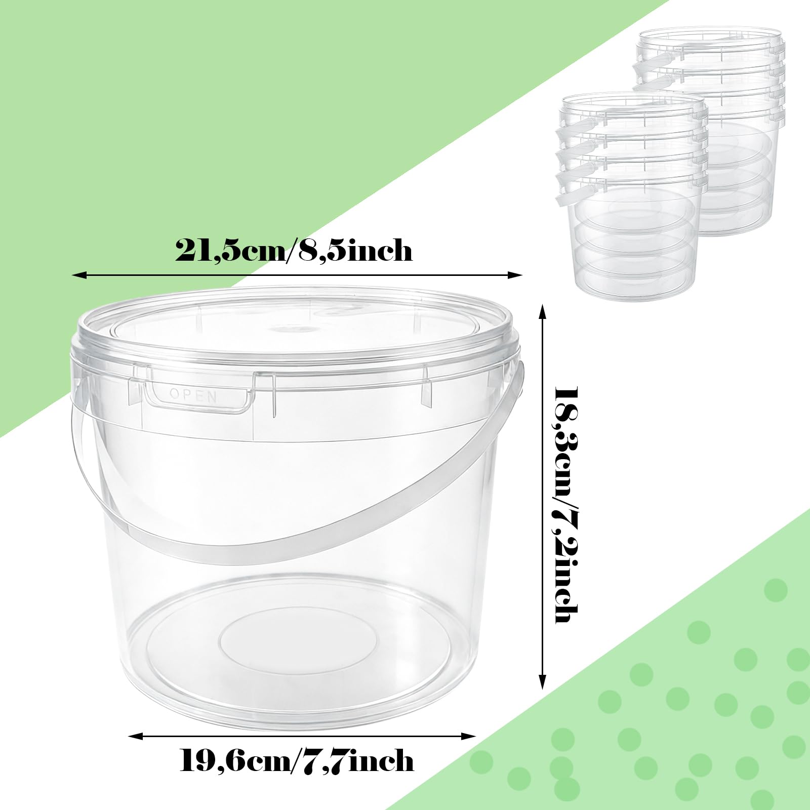 10 cubos con tapa de 5 l, cubos de plástico transparentes con tapa, cubos pequeños aptos para alimentos, recipientes de plástico reutilizables, caja de plástico
