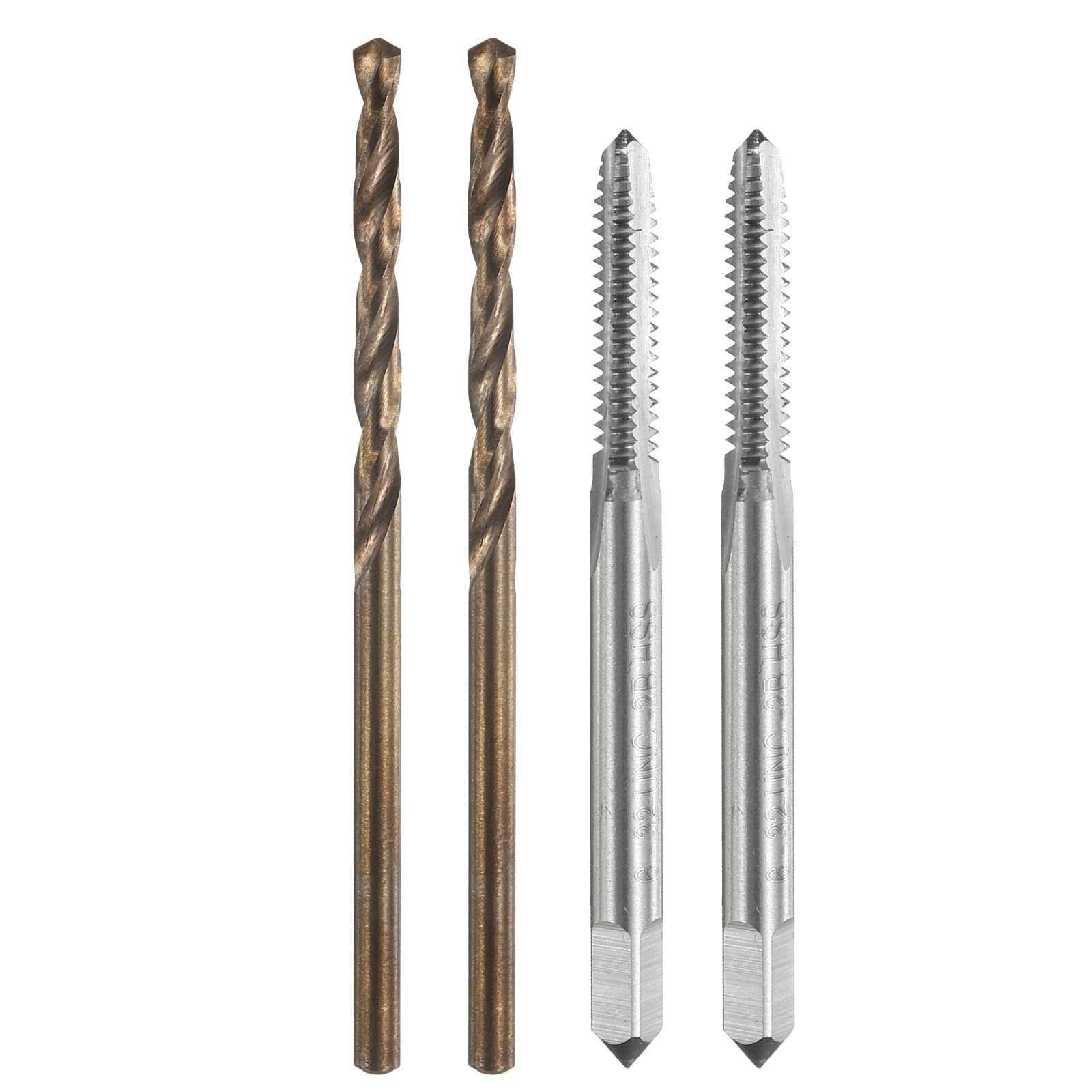Zestaw gwintowników i wierteł, 2 szt. gwintowników z rowkiem prostym 6-32 UNC i 2 szt. wierteł krętych 2,6 mm, niepowlekanych/palonych na żółto HSS-6542/M35 HSS-CO