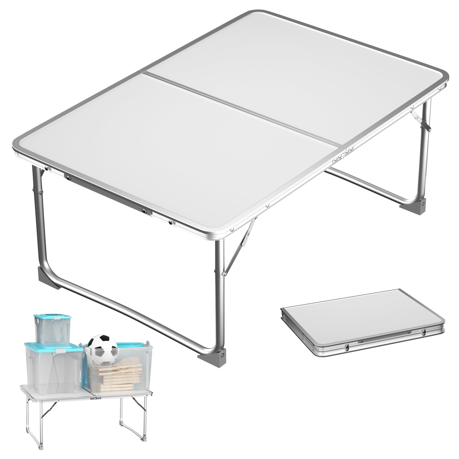 Lucn 2ft Folding Picnic Table Pop-Up Camping Kitchen Work Top Table Trestle Table Indoor Outdoor Garden Catering Folding Table for Picnic Party Dinner 60 x 40 x 26cm White