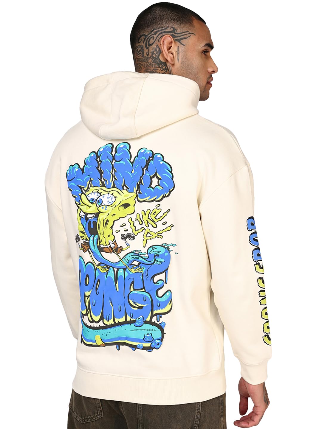 bewakoof Heavy Duty 1.0 Official Spongebob Merchandise Men's Graphic Print Oversized Fit Full Sleeve Fleece Hoodies-picture-17