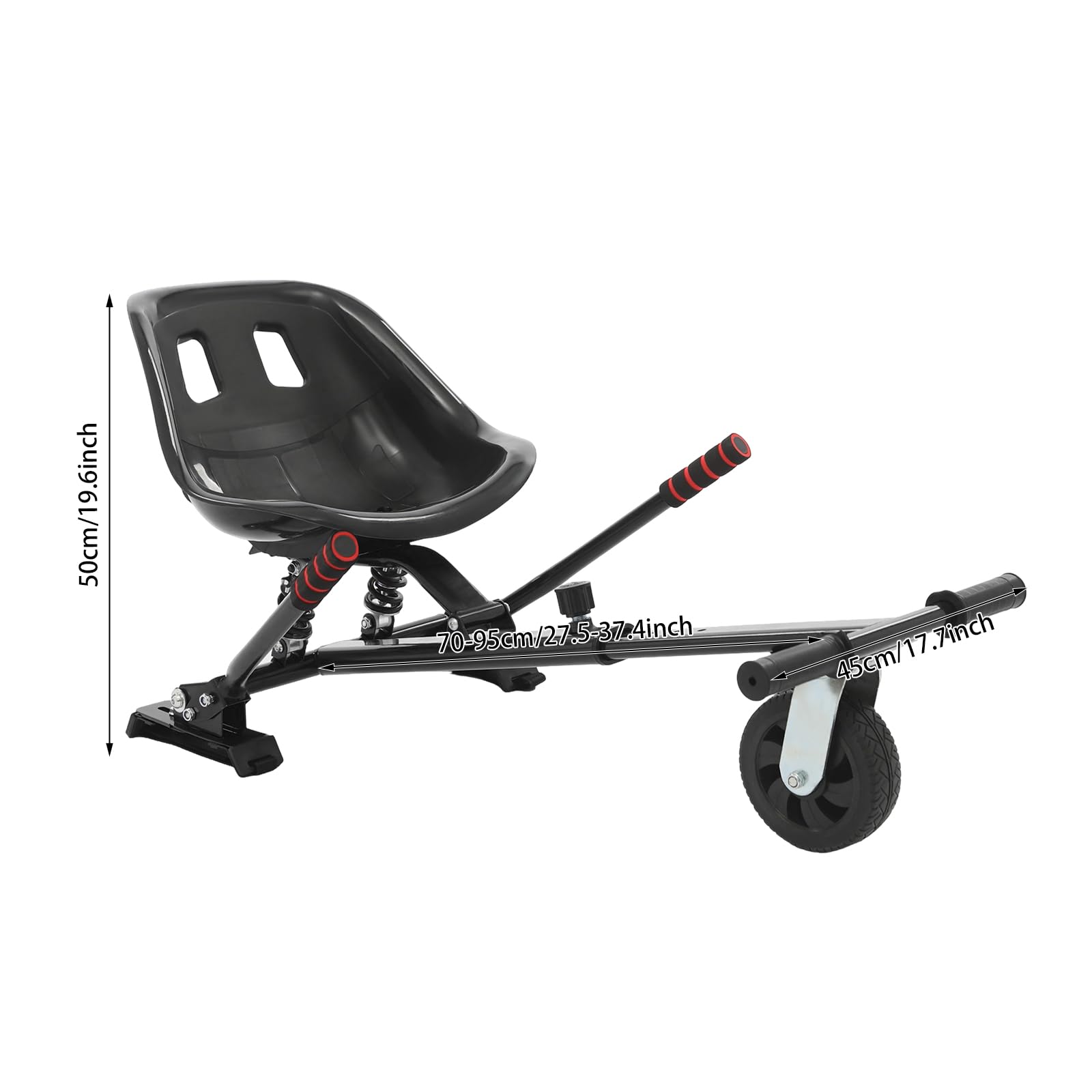 Hoverboard Sitz mit Lenkrad – Hoverboard mit Sitz passend, Verstellbar (70-95 cm),– Passend für 6,5-10 Zoll Hoverboards, Bis 100 kg, Hoverkart für Kinder & Erwachsene (Rot)