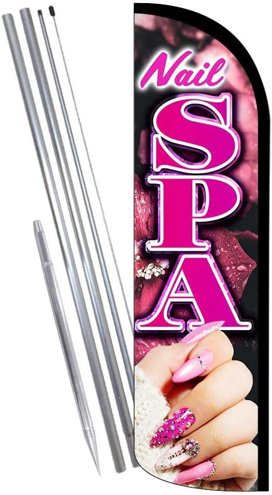 Nail Spa Premium Windless Feather Banner Flag Kit (Flag, Pole, & Ground Mt)