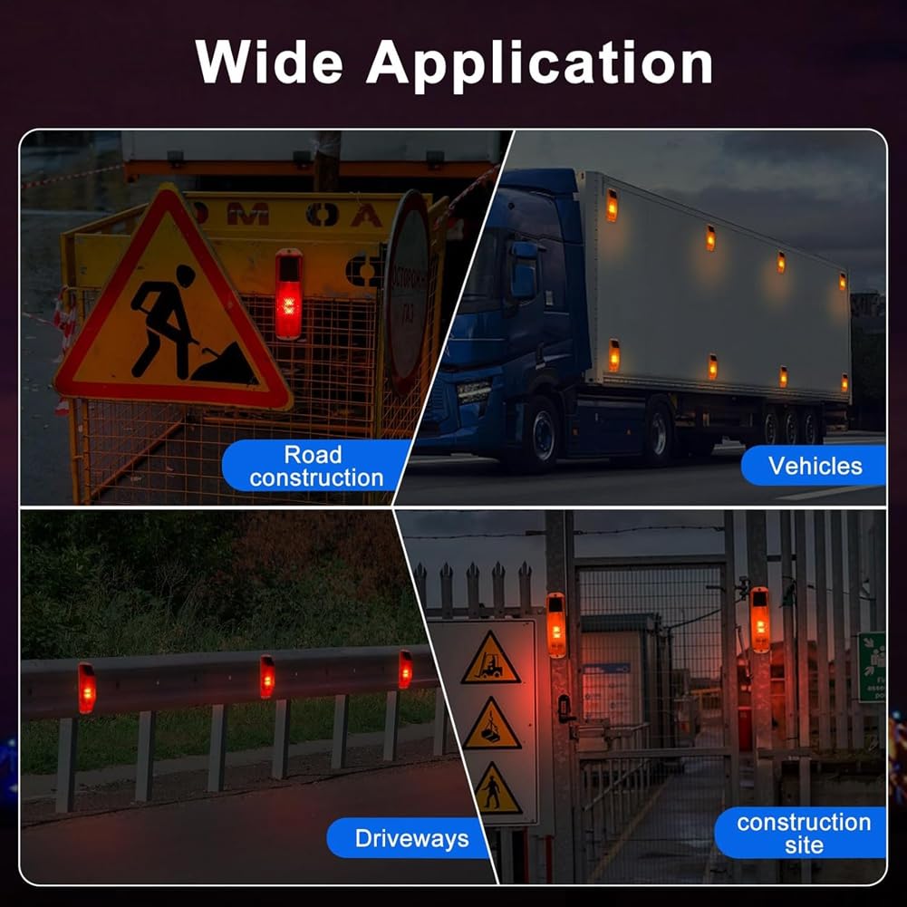 Luces de Advertencia Solares, Lámpara Estroboscópica Solar Brillante con Base Magnética, Luz de Seguridad LED Impermeable para Exteriores, Paquete de 4, Color Rojo