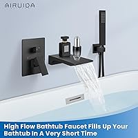 Vista 2 de Airuida Grifo de bañera de montaje en pared con boquilla de cascada, grifo de bañera montado en la pared con ducha de mano de una sola manija, juego