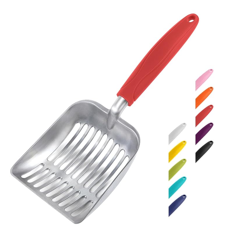 Pá para Caixa de Areia de Gatos com Peneira em Alumínio WePet, Cabo Longo, FLAT Aluminum \ #08 Red Handle, Tamanho Pequeno
