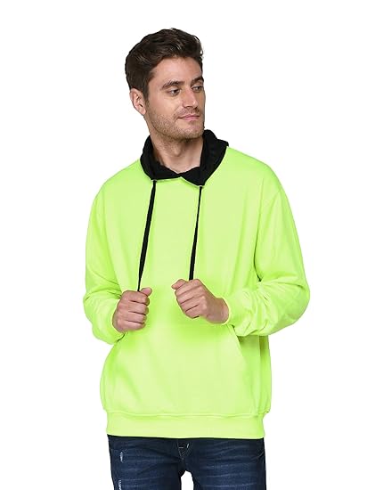SXV Solid COLOURBLOCKED Sweatshirt Hoodie for Men & Women (Black.NEON-Green)