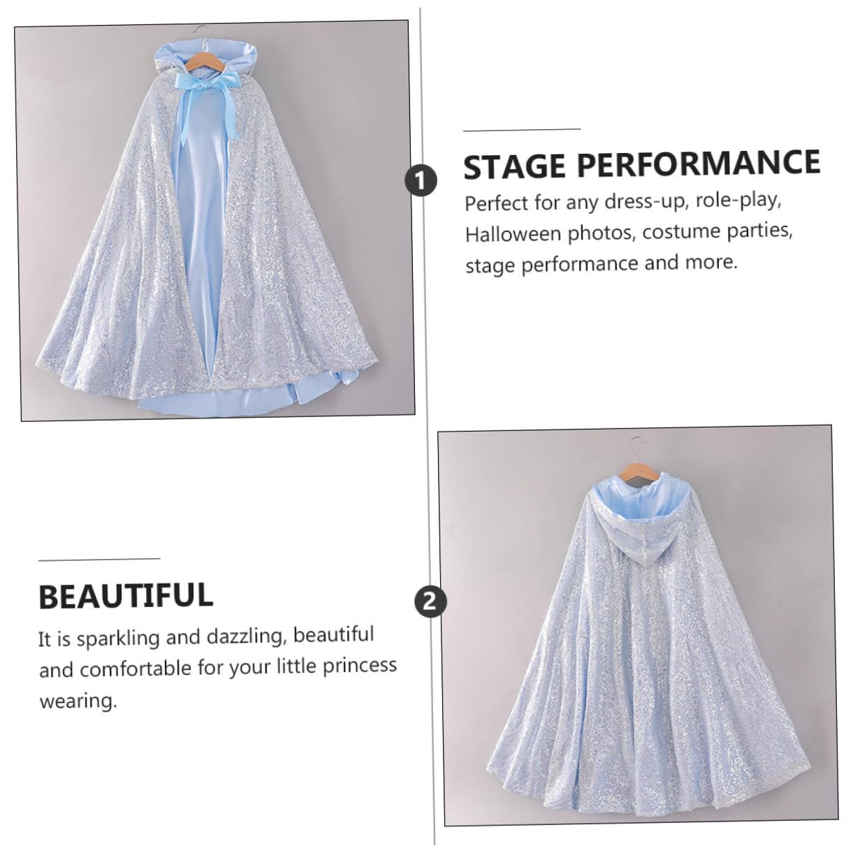 ERINGOGO Capa Brillante Capucha para Disfraz Infantil de Cosplay y Fiesta Capa Dulce Plateada Tamaño L Accesorios para Disfraces de Halloween y Carnaval