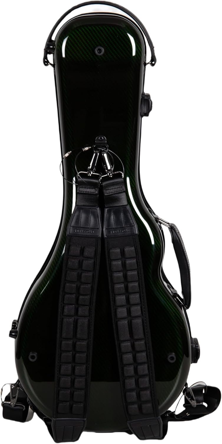 Crossrock Air Carbon Mandolin Case for F-Style (Fits Gibson F5) | Gloss 3K Carbon Weave Finish in Racing Green, TSA Lock, Backpack Straps, Dust Cover – Elite Flight Case