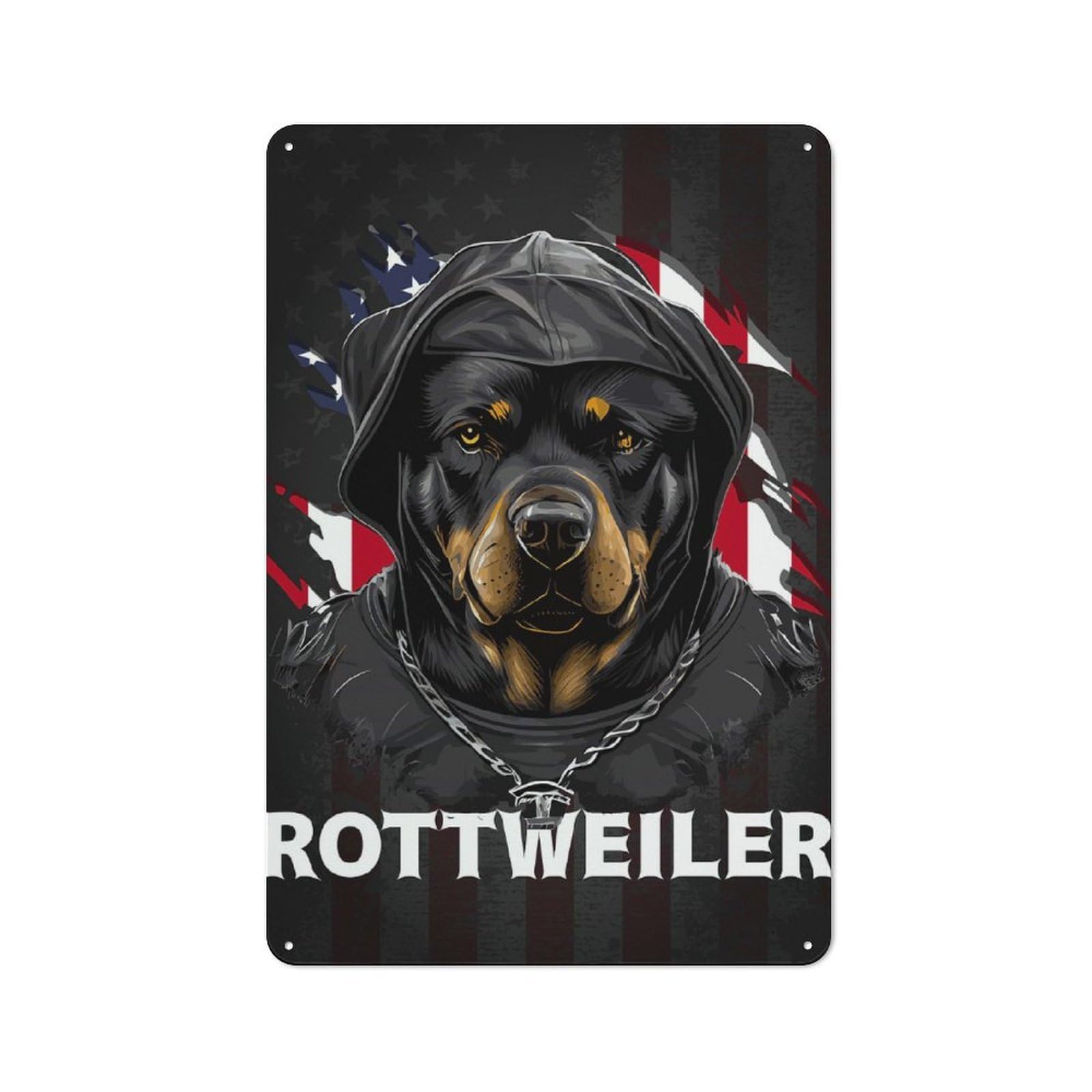 Junmoney Style-10 Metal Wall Sign 30X20cm Featuring Patriotic Rottweiler Usa For Café Or Home Bar, A Winter Wall Decor Update For Hospitality Decor Collectors