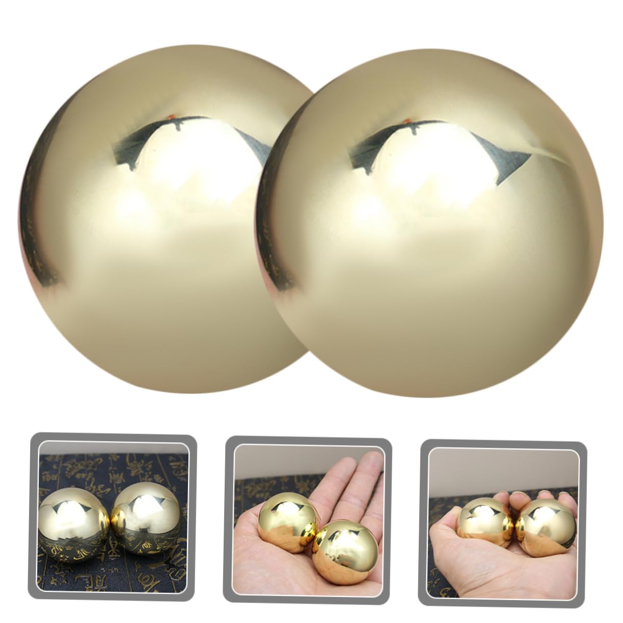 Handmassagebälle 1 Paar aus Messing, Goldene Handrollkugeln
