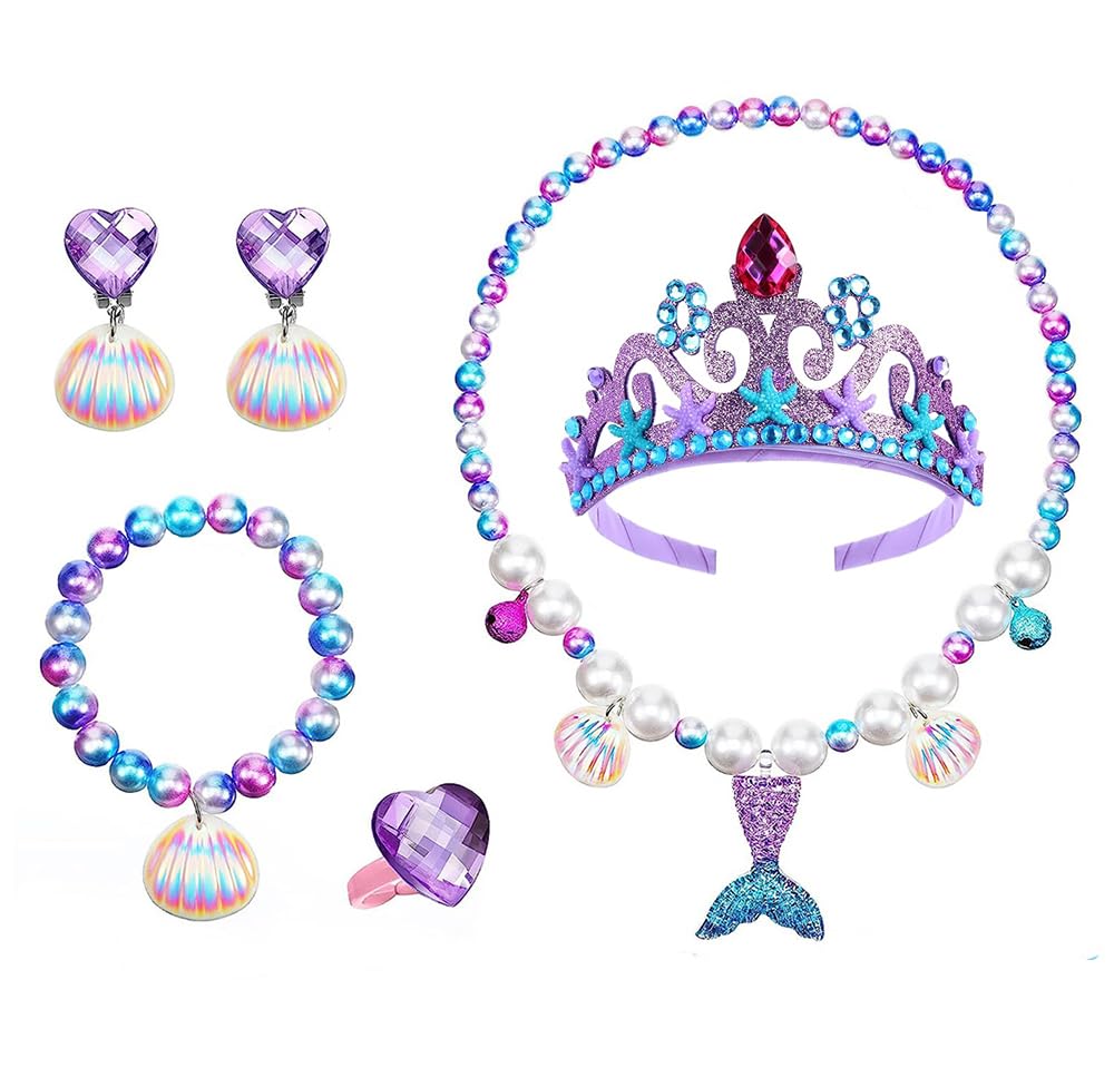 Venzina® Kids Jewellery Set for Girls, Mermaid Princess Crown, Necklace, Bracelet, Earrings and Ring Set, Mermaid Theme Party Dress up Jewelry Gift for Girls 5-12 Years Old (B0CP5P5N4F) Amazon Price History, Amazon Price Tracker