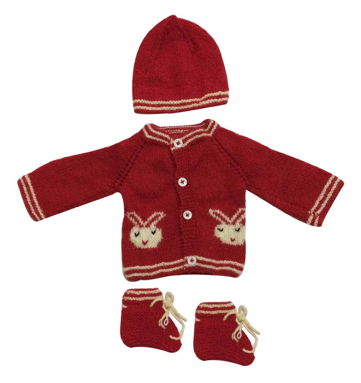 Cute Collection-Hand Made Front Open Woolen Sweater, Cap u0026 Booties Set for  0-3 Months Baby (Unisex) : Amazon.in: Clothing u0026 Accessories