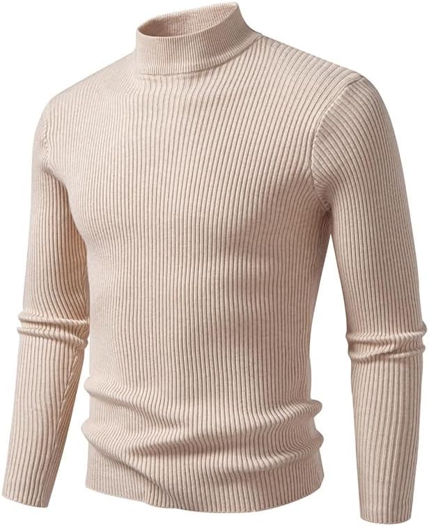 Men's Solid Color Semi High Neck Pullover Sweater Base Shirt