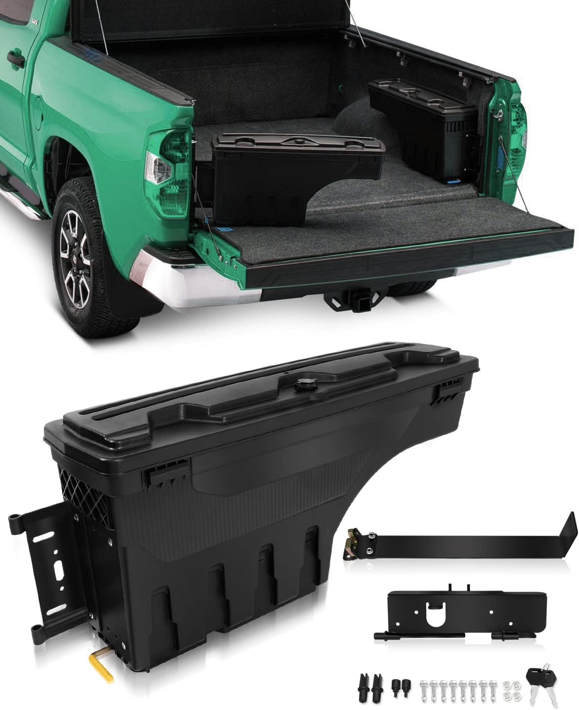 SCITOO Truck Bed Storage Tool Box Fit 180° Rotating For Ford F-250 F-350 Super Duty 1999-2016 Left Side Waterproof Black