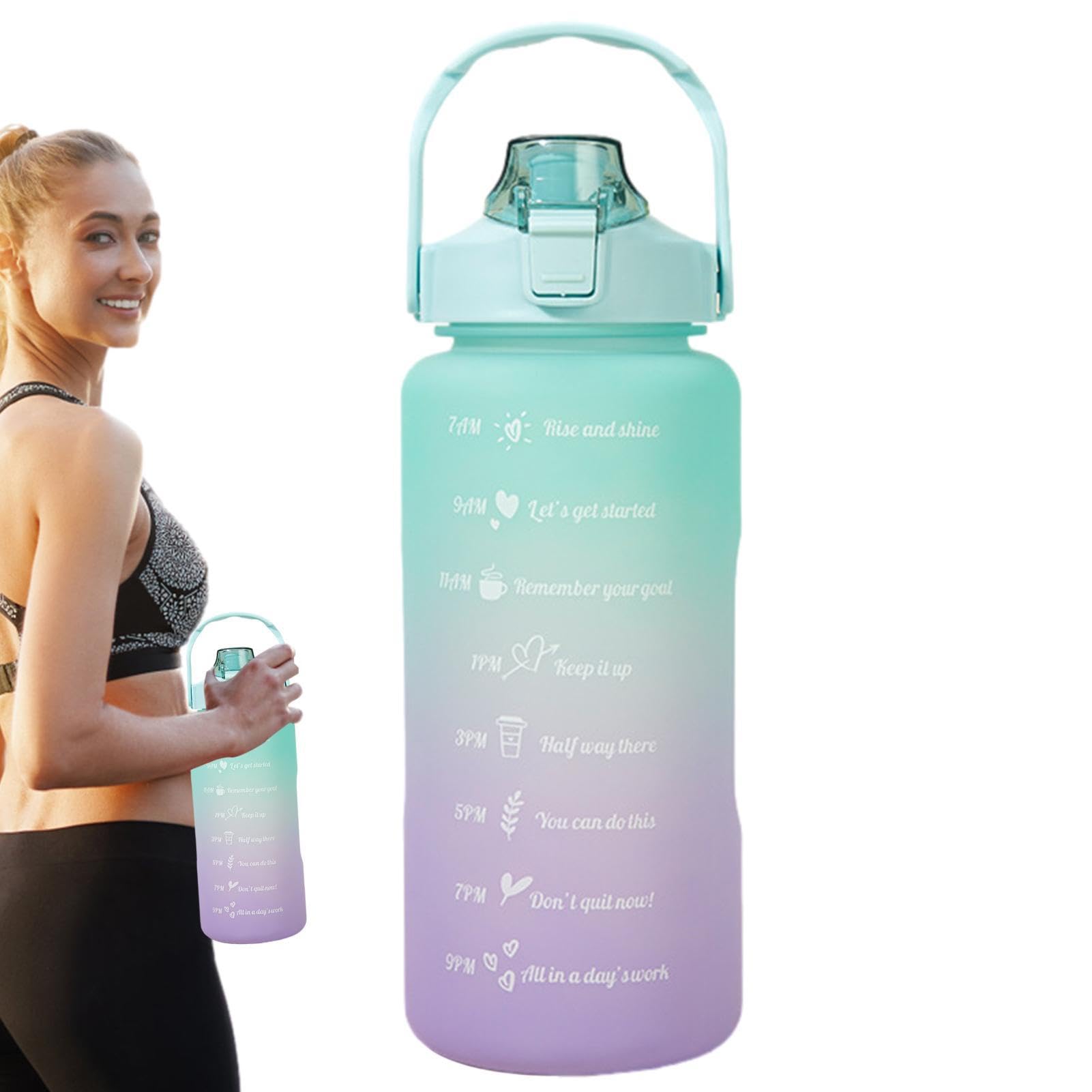 Große Kapazität Wasserflasche, 2L Wiederverwendbare Auslaufsichere Sportflasche mit Strohhalm, ideal für Fitness, Outdoor-Aktivitäten, BPA-frei