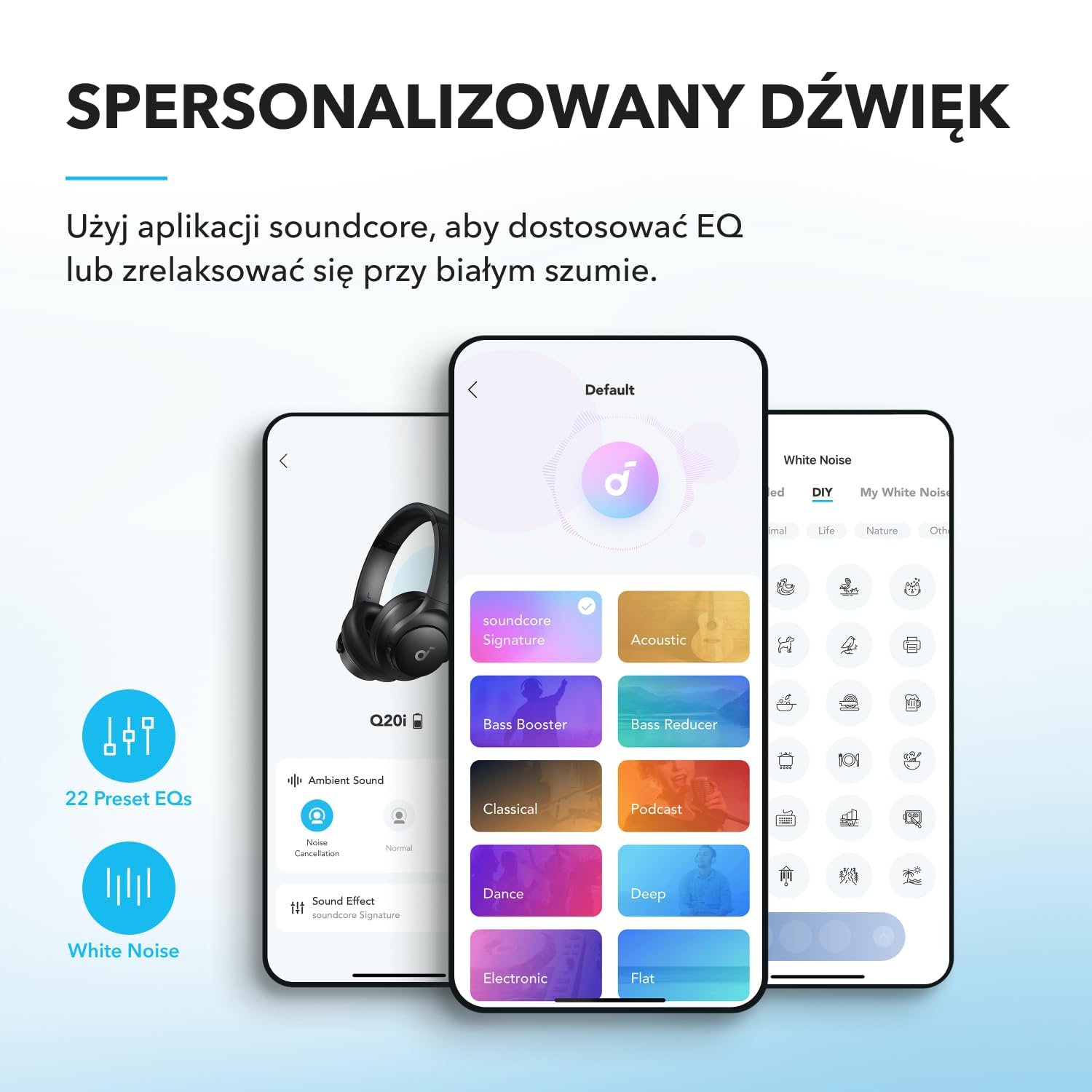 Słuchawki hybrydowe Soundcore by Anker Q20i(odnowiona) z aktywną redukcją szumów, bezprzewodowe nauszne Bluetooth, 40-godzinny czas odtwarzania ANC, dźwięk o wysokiej rozdzielczości, mocny bas
