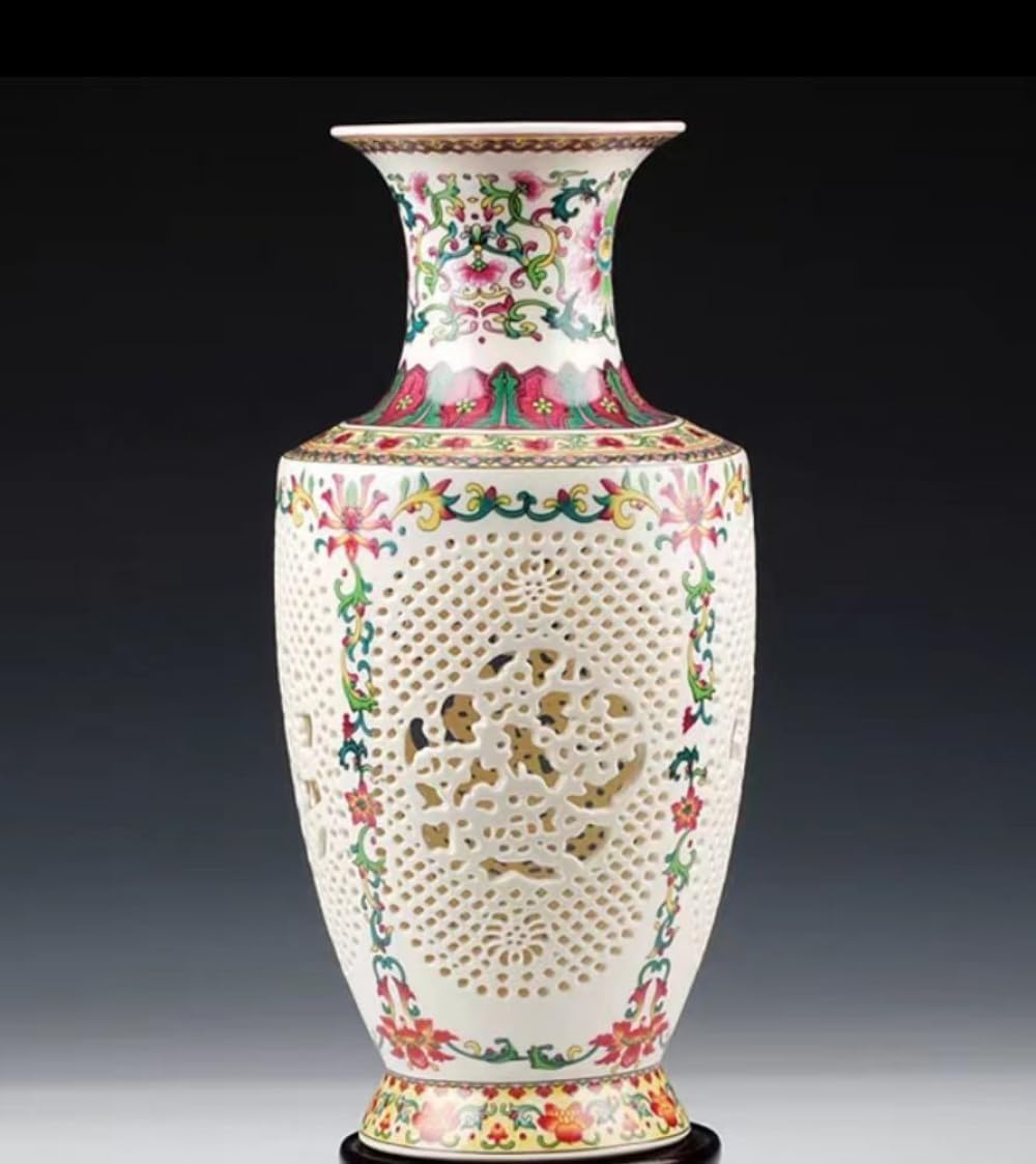 Bzgpmfud One Color Vase Desktop Antique China Ceramic Chinese Style Pierced Vase