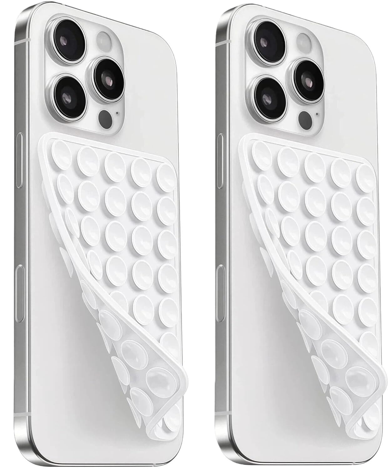 2 Pack Silicone Suction Cup Phone Case Mount Double Sided, Sticky Phone Grip with Higher Suction Power for Cell Phone, Hands-Free Phone Accessories for Selfies and Videos, White &amp; White