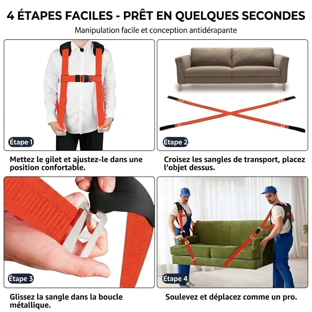 Ytonet Sangles de Déménagement - Sangle de Levage, Sangles de Manutention | pour 2 déménageurs - Déplacer et soulever des Meubles, des appareils électroménagers, des Objets Lourds Plus Facilement