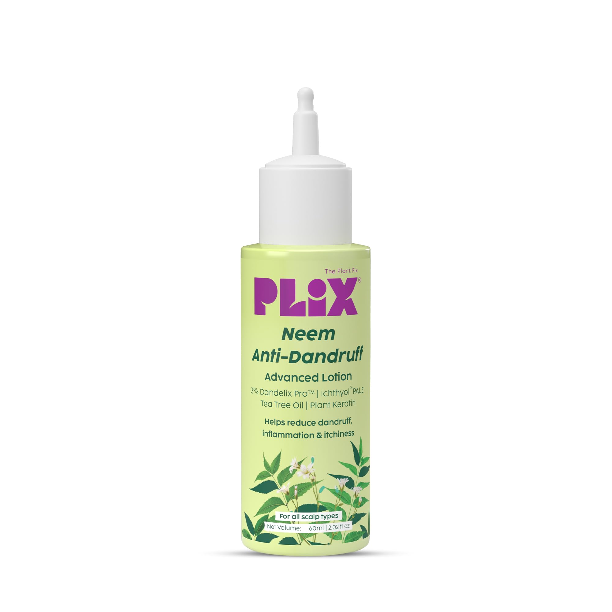The Plant Fix Plix Neem Anti-Dandruff Advanced Lotion | Reduce Dandruff, Itching & Irritation | With Dandelix Pro & Ichthyol PALE | Paraben & Sulphate Free | Unisex (60ml)