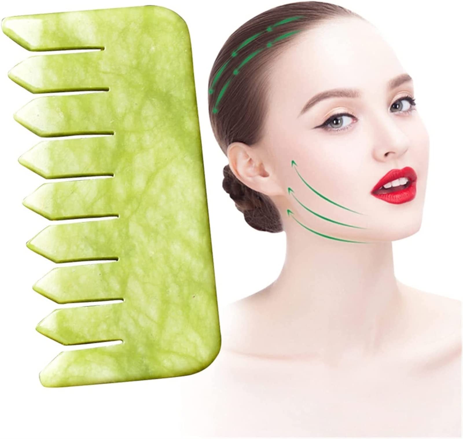 Gua Sha Scraper Board Natural Jade Stone Comb Gouache Scraper Guasha Jade for Kopfhaut Stein Gua Sha Scraper Gesichtsmassagegerät Haarpflege Set ERTEYIN (Color : Green 2pcs)