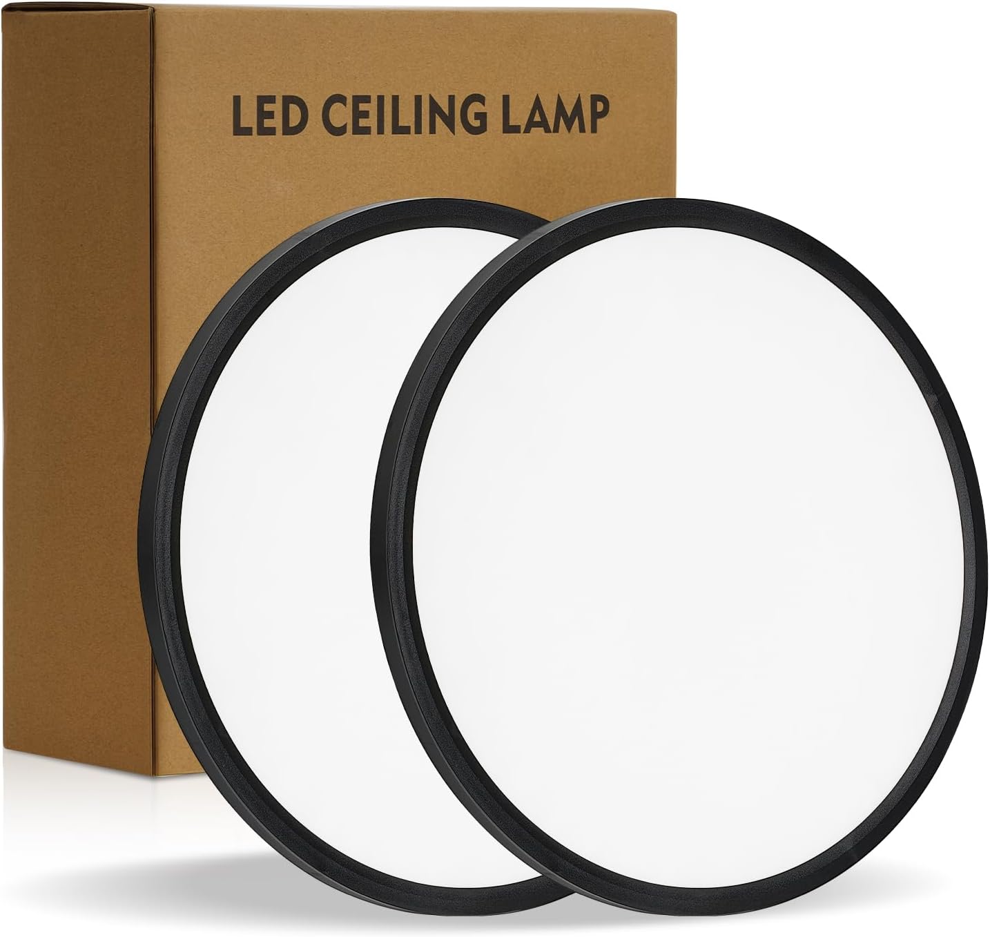 14.9 Inch 2PK LED Flush Mount Ceiling Light, ETL ,32W, 3343LM, 3000K/3500K/4000K/5000K/6500K CCT Selectable, 0.66in Ultra Thin Round Flat Panel Ceiling Light Fixture for Bedroom, Kitchen, (Black)