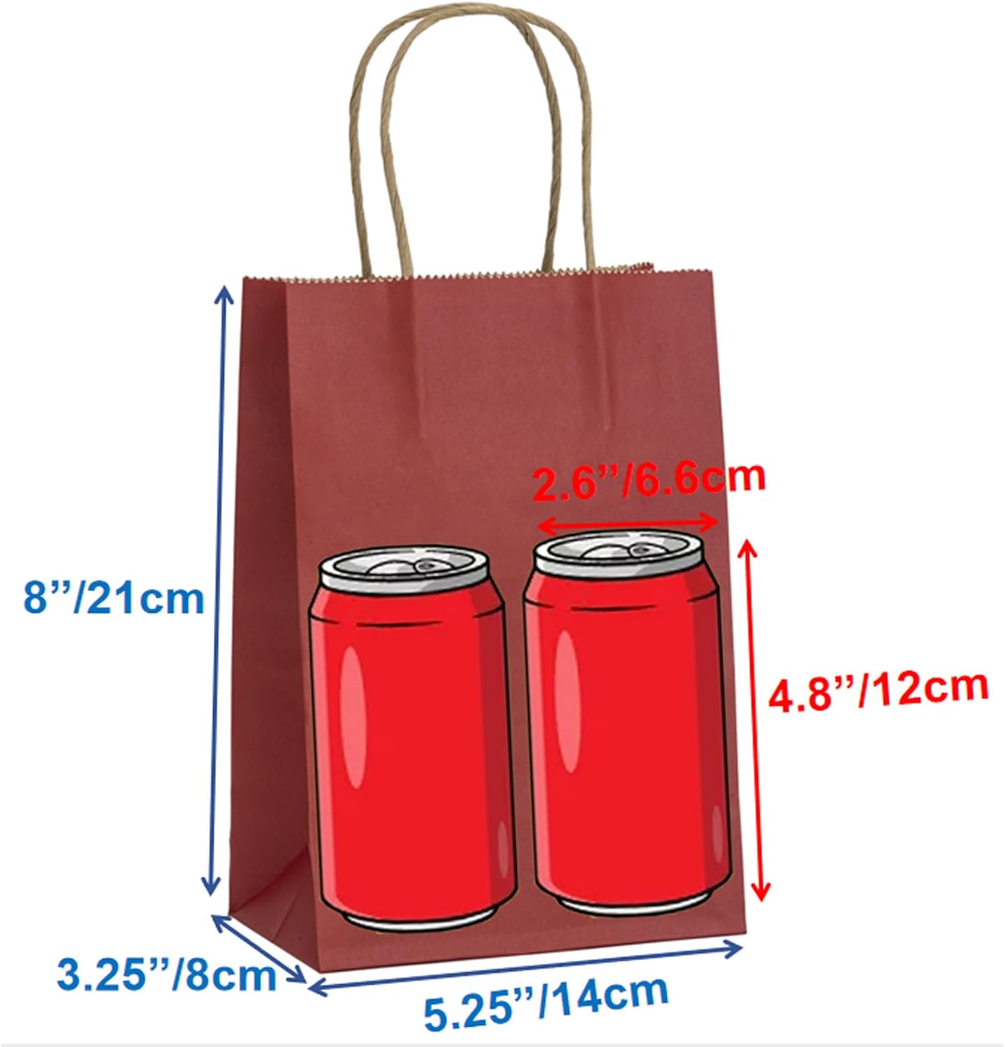 50Pcs Small Paper Gift Bags Bulk, 5.25" x 3.75" x 8" Kraft Paper Bag for Party Favors,Valentine's Day, Birthday, Wedding, Goodie, Retail, Jewelry - Red - Image 2