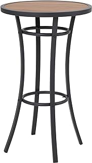 Bar Height Patio Table, 40-Inch Outdoor Pub Table Bistro Table with Wooden-Like Table Top & Metal Frame