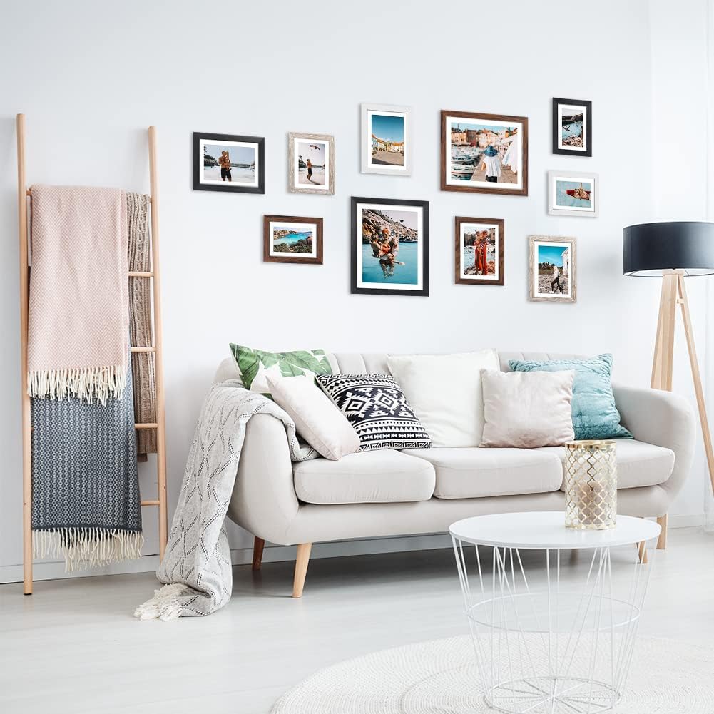 Giftgarden 10er Set Bilderrahmen für mehrere Größen Fotos mit Matte, mehrfarbig